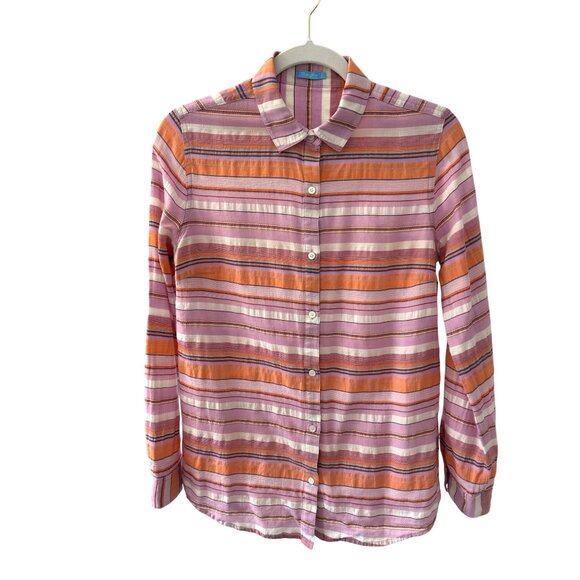 J.MCLAUGHLIN~ Women’s Button-Up Striped Shirt ~S~Cotton Pink/Orange Long Sleeve - Picture 8 of 9